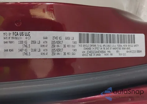 2017 Dodge Grand Caravan Sxt z USA, uszkodzony, nr VIN 2C4RDGCG4HR749544